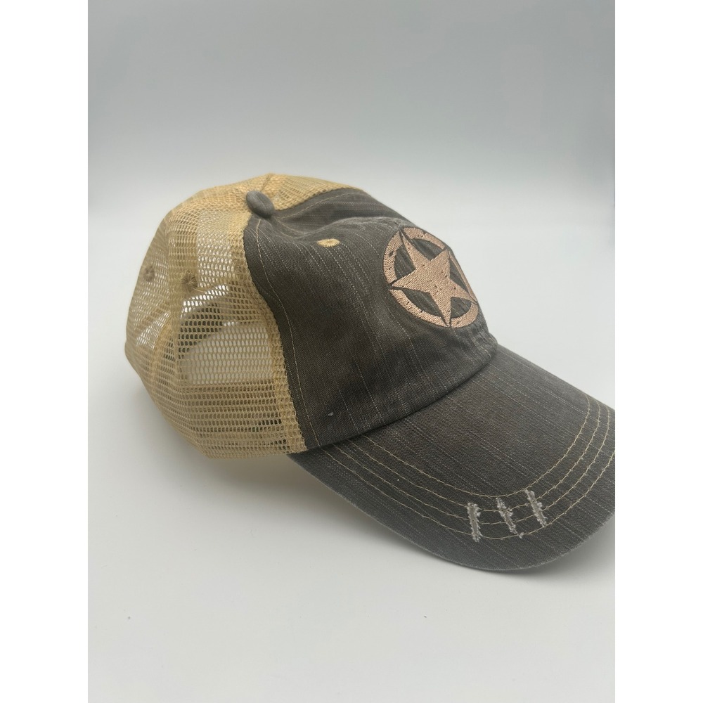 Jeep Distressed Trucker Hat Star Logo Grey Tan Mesh Adjustable Baseball Cap